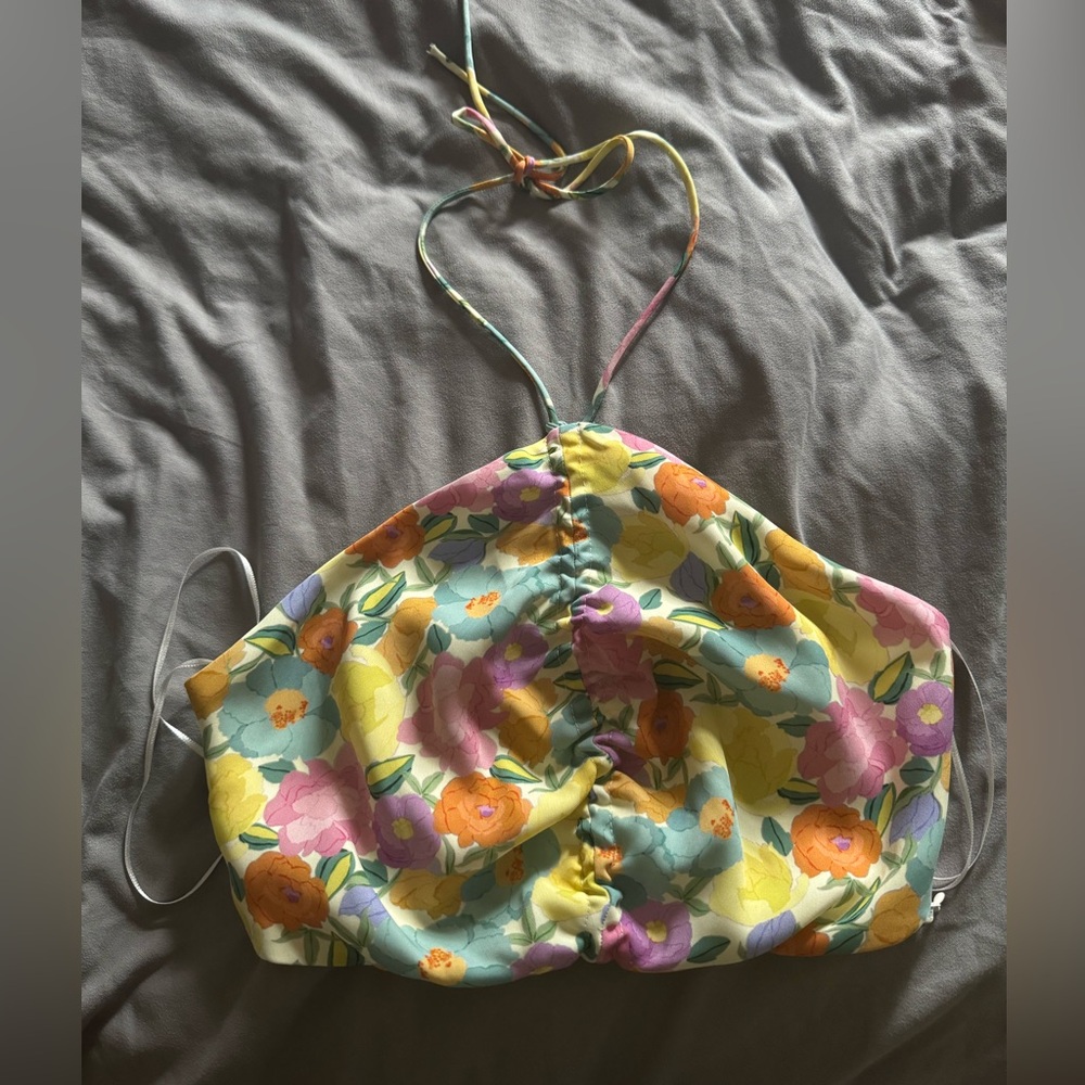 NWOT - Zara floral printed ruched bandeau halter neck tank top